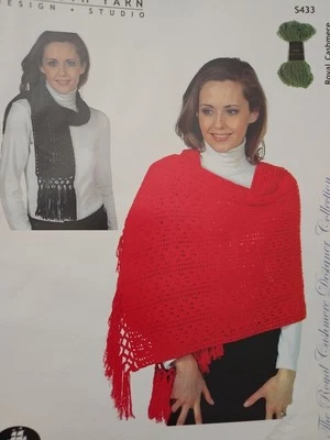Plymouth Knitting Pattern S433 Royal Cashmere Lacey Ribs Scarf & Shawl - Image 1 of 2