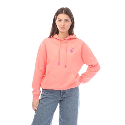 OFF WHITE Felpa con cappuccio donna bianco sporco con tasca a mani spente colore rosa