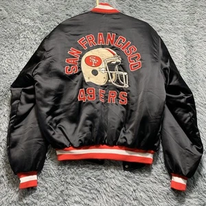 SF 49ERS Black SILK SATIN JACKET VINTAGE STYLE UNOFFICIAL STARTER NFL MENS M/L - Picture 1 of 9