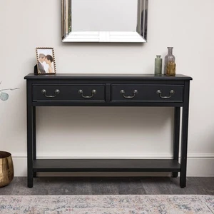 Large Black 2 Drawer Console Table storage shelf vintage furniture hallway - Picture 1 of 6