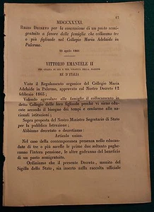 REGIO DECRETO - Concessione posto semigratuito in collegio Palermo - 388 - Foto 1 di 1
