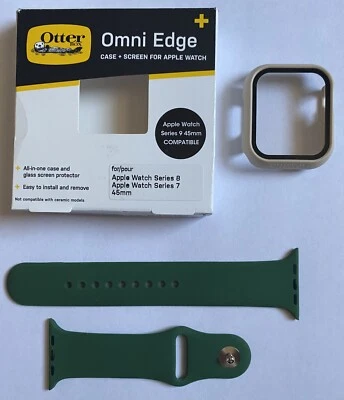 APPLE WATCH SERIES 7 45MM GREEN SILICONE SPORT BAND & OTTER BOX BROWN CASE - Image 1 of 2