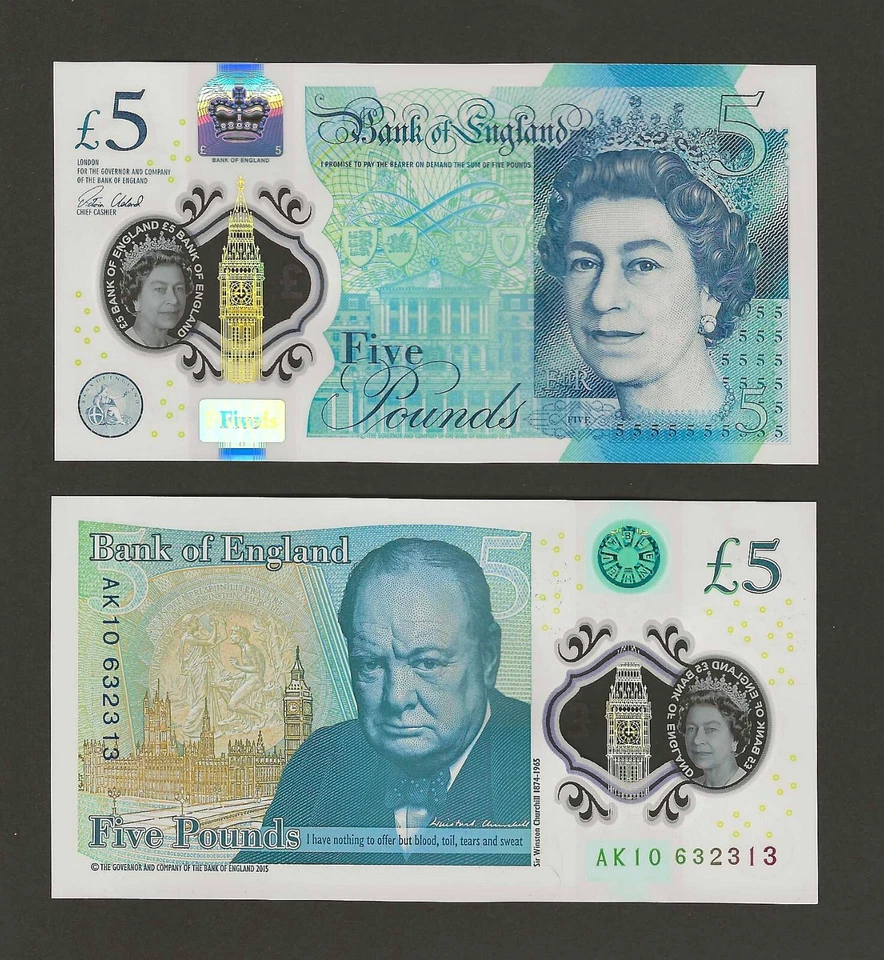 GREAT BRITAIN 5 Pounds 2015 (2016), P-394a ENGLAND, Sign: Cleland, QEII, UNC - Image 1 of 1