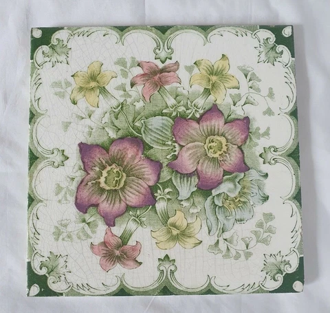 LOVELY ENGLISH ANTIQUE FLORAL 6 INCH TILE Cover