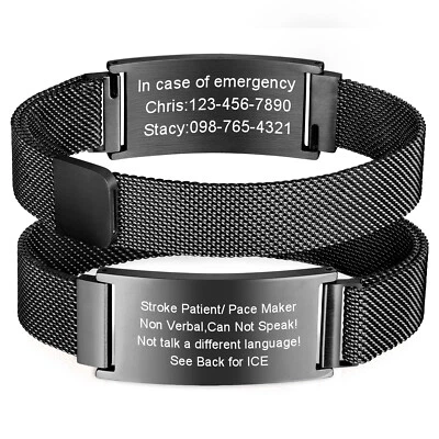 Pulsera de identificación de alerta médica personalizada brazalete de emergencia grabado personalizado Foto 1 de 4
