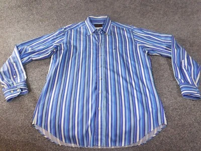 etro 42 mens shirt blue striped Milano logo classic button up italian dress - Image 1 of 4