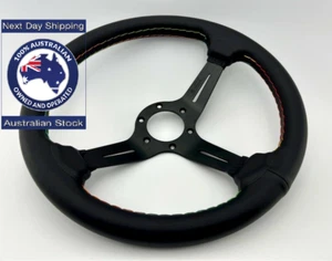 350mm Dish Steering Wheel Rainbow Stitching - Fit 6 hole 74mm Hub Fit - Picture 1 of 11