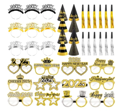 41件装派对礼品带黑色、金色、银色帽子、头带、眼镜和噪音 — 第 1/4 张图片