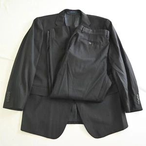 Joseph Abboud 46R 38x30 Black Herringbone 100% Wool USA Made Mens Suit - Picture 1 of 12