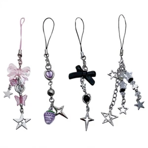 4Pcs Cute Bowknot Star Pendants Y2K Phone Charm Straps Lanyard Purse Accessories - Zdjęcie 1 z 8