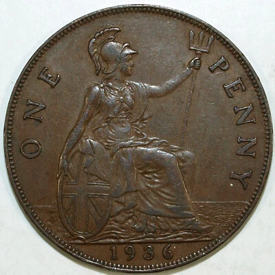 1936 Great Britain One Penny ☆☆ Circulated ☆☆ Great Set Fillers 116 - Image 1 of 2