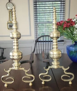 Antique Late Empire / Early Victorian AndIrons  Impressive 19" Tall - Picture 1 of 15