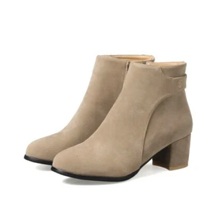 Botas al tobillo para mujer punta redonda con bloque tacones bajos invierno gamuza sintética con cremallera invierno otoño - Imagen 1 de 13