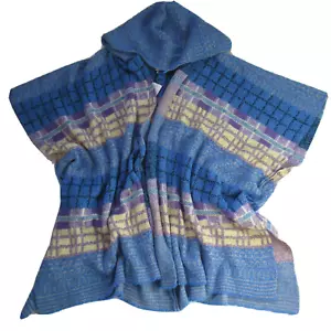 NWT Free People Mercer Poncho in Blue Multi Hooded Open Cardigan Sweater OS - Picture 1 of 3
