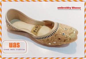 WOMEN HANDMADE FLAT JOTI LEATHER KHUSSASHOE - Picture 1 of 5