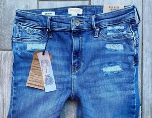 River Island Denim Specialist super Skinny Jeans mid blue patches 10 R W28 L27 - Picture 1 of 6