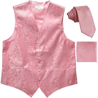 New Men's Formal Vest Tuxedo Waistcoat_necktie set paisley pink wedding prom - Image 1 of 4