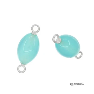 2 Sea Blue Chalcedony Sterling Silver Oval Earring Link Connector Beads #98287 - Picture 1 of 1
