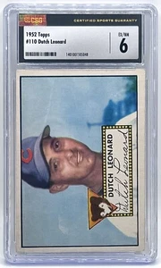 1952 Topps #110 Dutch Leonard Rookie Card CSG 6 EX-NM - Picture 1 of 2