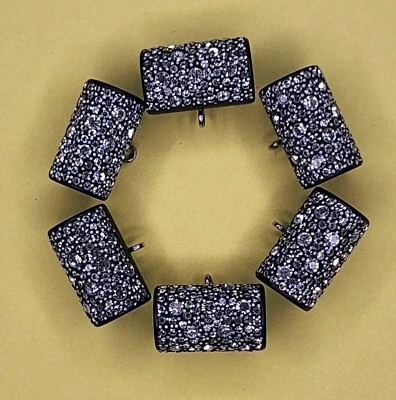 Set of 6 Black Rhinestone Barrel Buttons – Sparkling Pavé Cylinder Design - Image 1 of 4