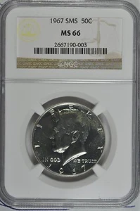 1967 SMS 40% Silver Kennedy Half Dollar NGC MS 66 SMS 40% Silver - Picture 1 of 2