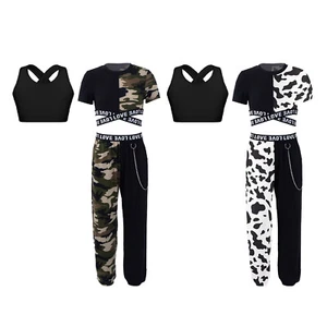 Girls 3Pcs Gym Sports Set Modern Tracksuit T-shirt Kids Jogger Vest Cross Back - Picture 1 of 25