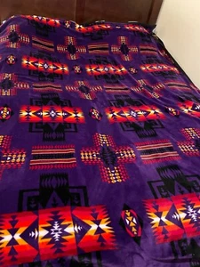 Hermosa manta polar reversible de dos capas patrón nativo del suroeste 86" x 78" - Imagen 1 de 13