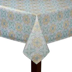 Waverly Fabric Cloth Tablecloth Astrid 70" Rd Summer Spring Green Gold Medallion - Picture 1 of 6