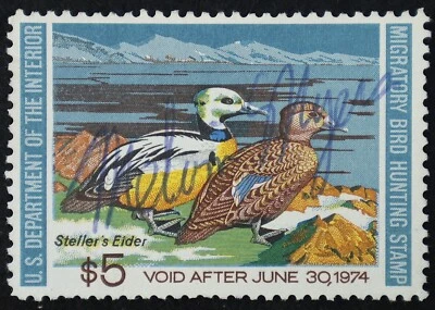 U.S. Used Stamp Scott #RW40 $5 Federal Duck Hunting. Fine - Very Fine. Choice! - Image 1 of 2