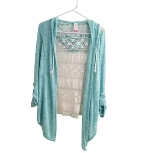 Women's No Boundaries SZ Medium Turquoise Lace Cardigan - Picture 1 of 4