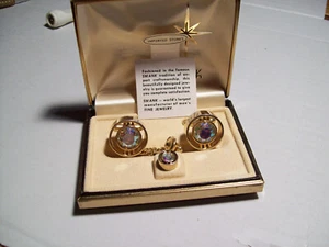 Vntg SWANK Gold Tone Concentric Circle Cuff Links & TieTack w/Crystal Gem Cent r - Picture 1 of 18