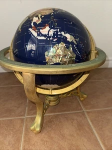 Vintage blauer Lapis & Edelsteine Weltkugel Messing Ständer mit Kompas RAR - Bild 1 von 7