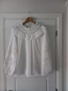 Monsoon White Broderie Anglais Ruffle Blouson Top 20 Uk - Picture 1 of 6