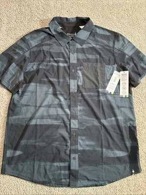 NWT Smartwool Button Up Quick Dry Short Sleeve Black Multi Print Shirt Men’s L - Image 1 of 4