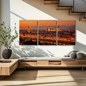Arte de pared al atardecer paisaje urbano catedral de Florencia 3 piezas lienzo enmarcado 50x70 cm - Imagen 1 de 3