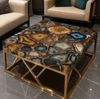 Mix Wild Gemstone Agate Coffee Table Top For Home Decor Arts 42x42 Inch - Image 1 of 4
