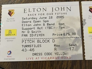 Elton John 2 Ticket Stubs, clippings, map, 6/18/05 show Vicarage Road Stadium - Picture 1 of 15