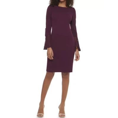 Calvin Klein Women's Long Sleeve Boat Neck Flare Sleeve Sheath Dress Size 14 NWT - Image 1 of 4