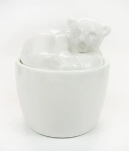 Adorable New Polar Bear Cub White Ceramic Lidded Jar - Picture 1 of 5