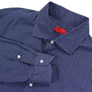 ISAIA Napoli Mens L 16.5 Blue Floral Pattern 100% Cotton LS Button Front Shirt - Picture 1 of 14