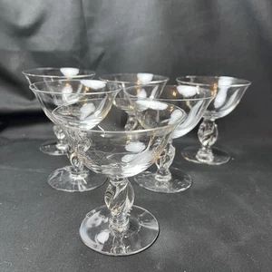 Set of 6 Imperial Glass Ohio Twist Clear Stemmed Champagne / Sherbet Glasses EUC - Picture 1 of 3