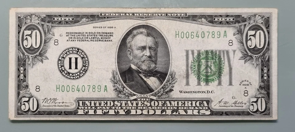 1928 A Fifty Dollar Federal Reserve Note $50 " REDEEMABLE IN GOLD " #96336 - Image 1 of 2