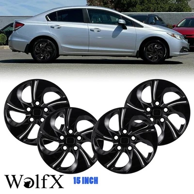 Set Of 4 15" Hubcaps For 2006-2011/2013-2015 Honda Civic Black Wheel Rims Cover Foto 1 de 4
