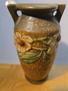 Vintage Roseville Dahlrose 1928 Kunsthandwerk Keramik braun Keramik Vase 363-6 - Bild 1 von 11