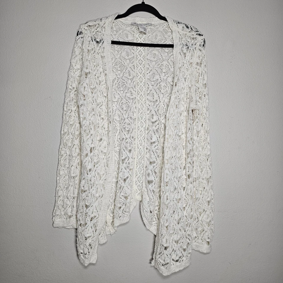 American Rag женщин XL богемное минималистский кардиган открытый вязаный Airy свитер кружева - Изображение 1 из 4