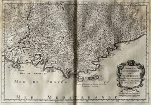 Grabado en cobre Comté de Provence Merian mapa antiguo Topographia Francia - 1655-61 - Imagen 1 de 9
