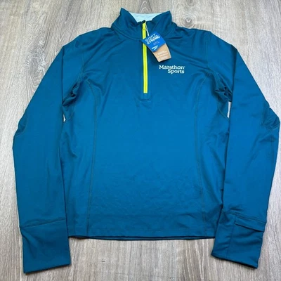 Nuevo con etiquetas Pullover Atlético Brooks Para Mujer Deep Sea Dash 1/2 Cremallera Suave Agujero para Pulgar Talla L Foto 1 de 4