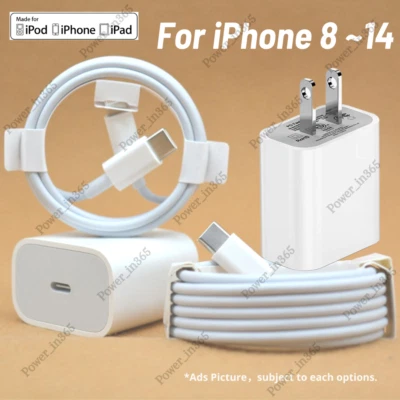 For iPhone 14 13 11 20W Power Adapter USB Type-C Fast Charger PD Cable Bulk Lot - Image 1 of 4