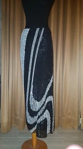 Authentic LA PERLA BLACK & WHITE COCKTAIL  PARTY EVENING SEQUIN MAXI SKIRT SZ44 - Picture 1 of 10