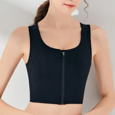 Lady Les Chest Breast Binder Tomboy FTM Zip Sports Bra Vest Half Flat Soft Basic - Image 1 of 4